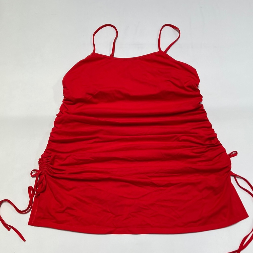 Gudi Red Spaghetti Strap Ruched Side Tie Mini Dress